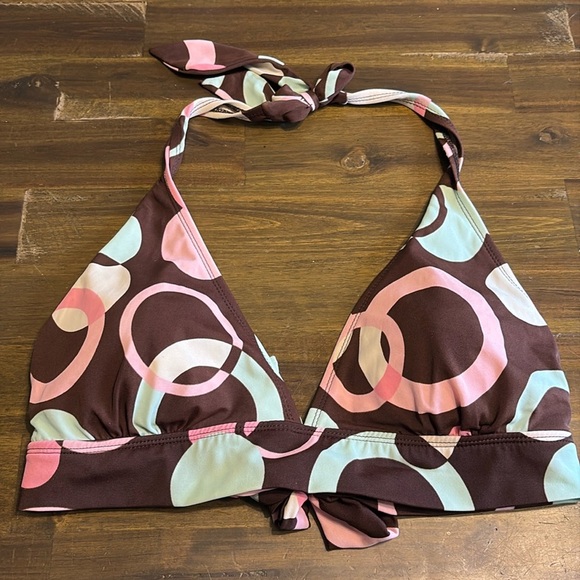 Vintage Funky Retro Pin Up Bikini Top Triangle Pink Brown Halter psychedelic XL - Picture 1 of 4